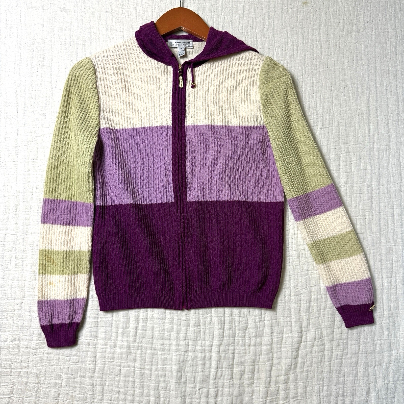 St John Sport By Marie Cardigan Women's Hooded Wool Blend Full Zip Size S